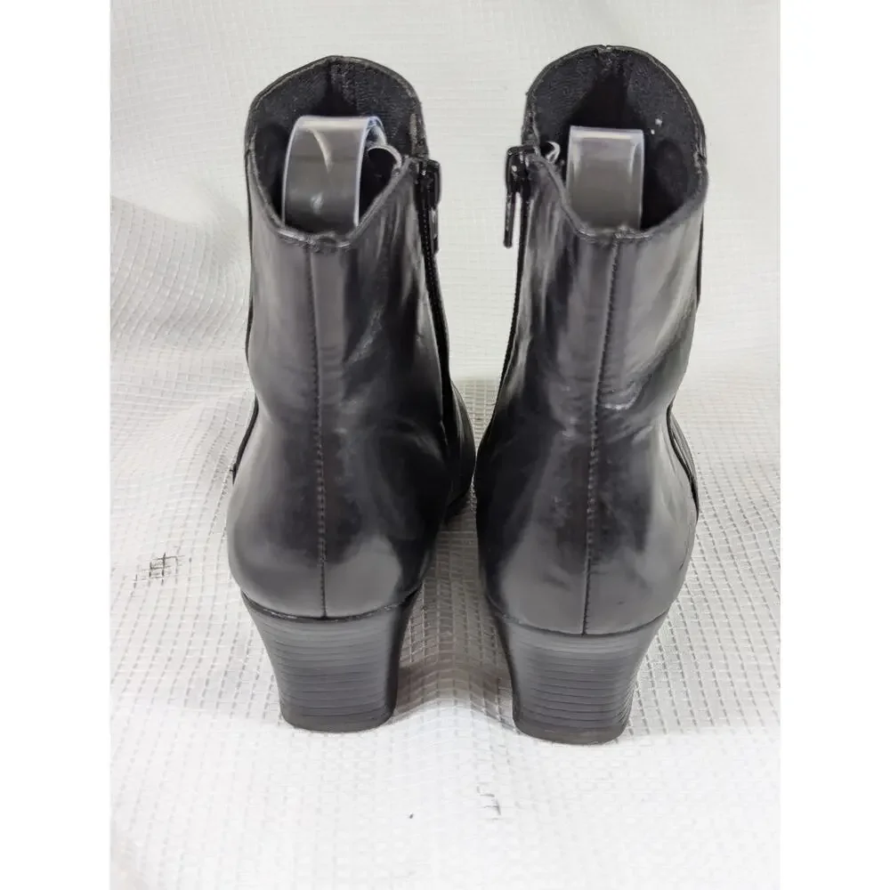 NWOT! EASY SPIRIT! BLACK GENUINE LEATHER LAYERED DETAIL ANKLE BOOTS! SZ 6.5M